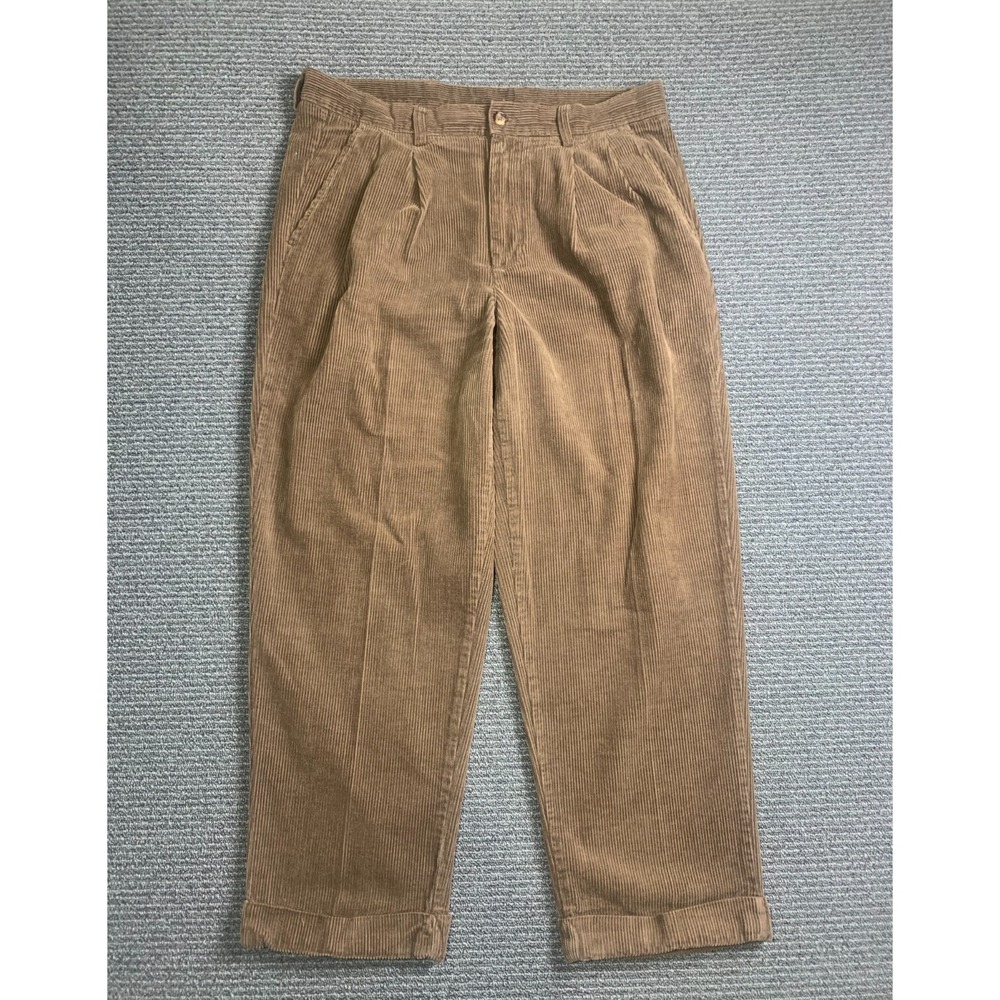 Club Room Vintage Men's Brown Wide Wale Corduroy Pleat Cuffed Pants Size W36 L30